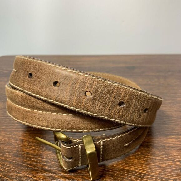 Dockers Men's Gold Buckle Single Stitch Full Grain Leather Belt Brown Size 34/35 - Picture 1 of 5